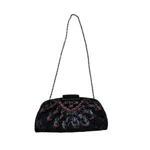 VINTAGE Beaded Top Clasp Shoulder Bag Colorful Black Pink Gatsby